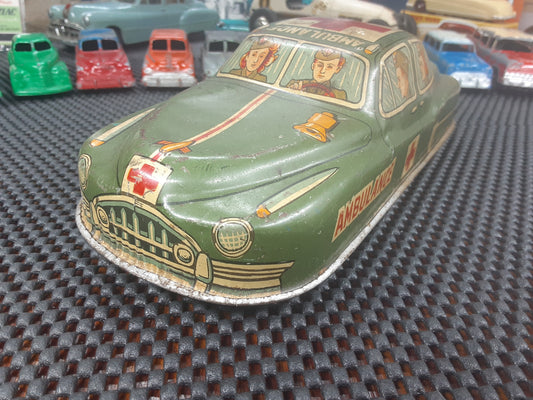 Vintage 1950's Tin Toy Friction Car, Military Ambulance, Hadson