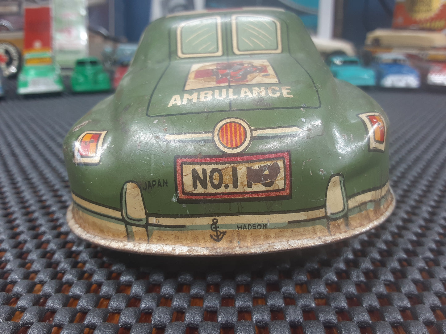 Vintage 1950's Tin Toy Friction Car, Military Ambulance, Hadson