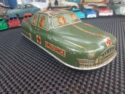 Vintage 1950's Tin Toy Friction Car, Military Ambulance, Hadson