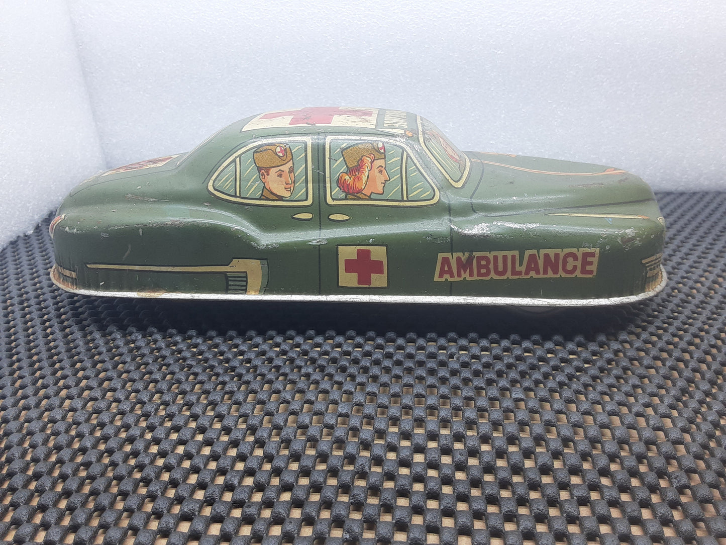 Vintage 1950's Tin Toy Friction Car, Military Ambulance, Hadson