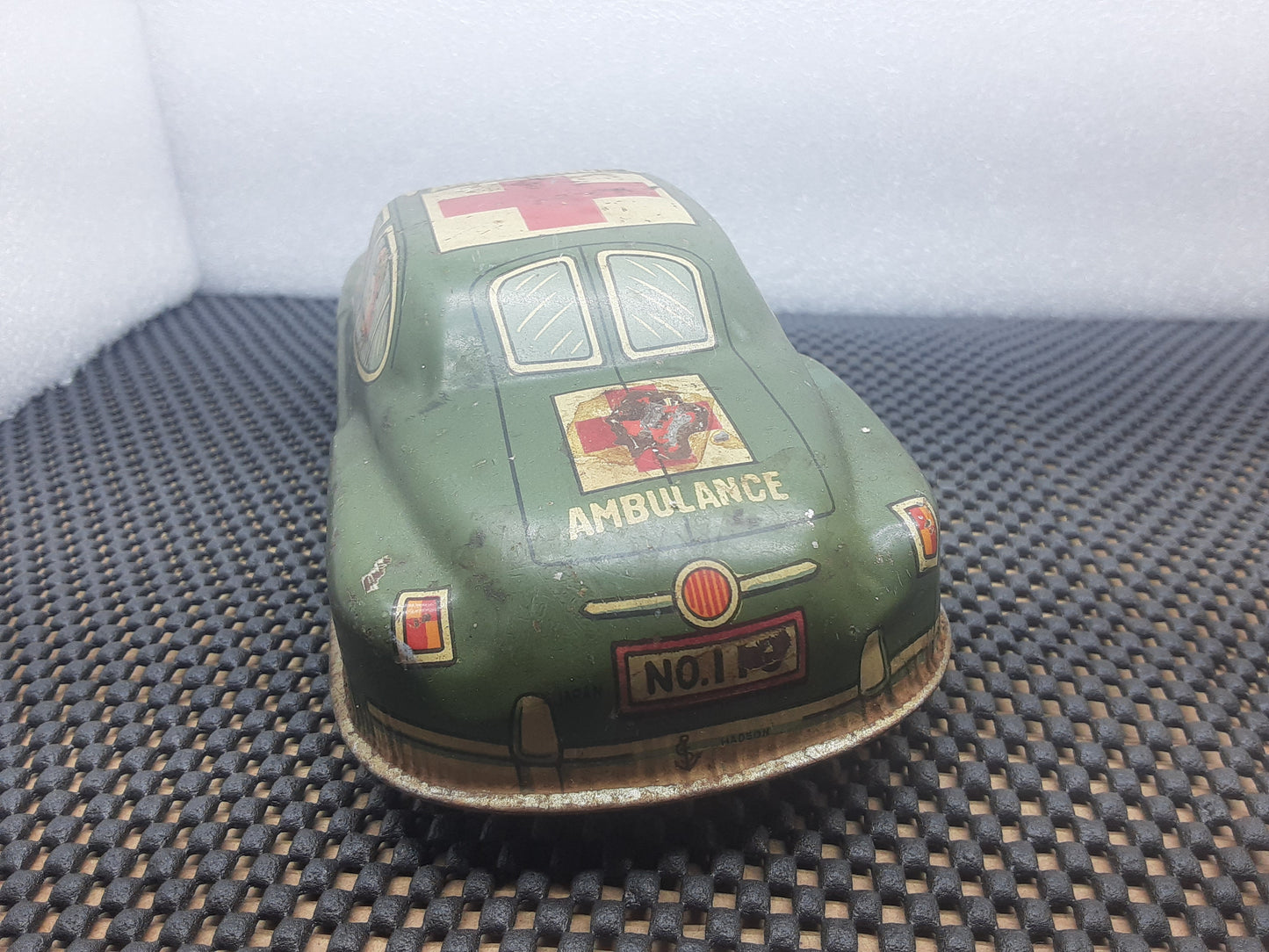 Vintage 1950's Tin Toy Friction Car, Military Ambulance, Hadson