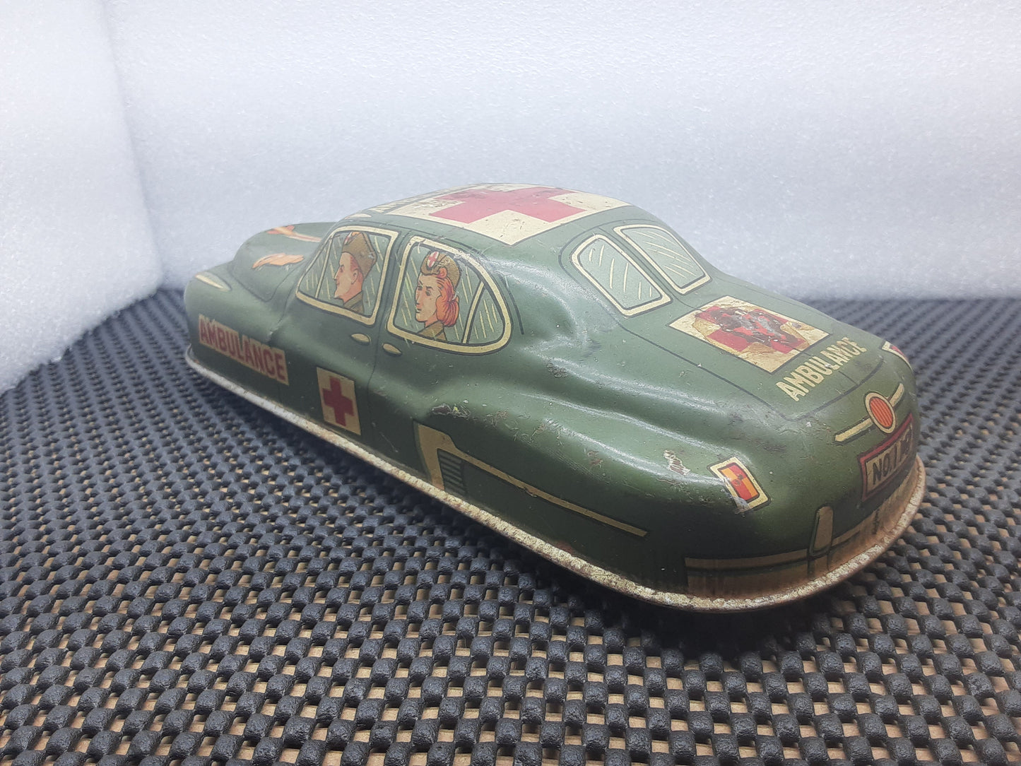 Vintage 1950's Tin Toy Friction Car, Military Ambulance, Hadson