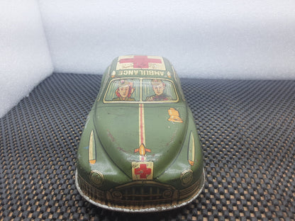 Vintage 1950's Tin Toy Friction Car, Military Ambulance, Hadson