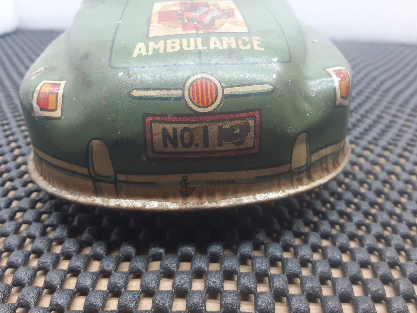 Vintage 1950's Tin Toy Friction Car, Military Ambulance, Hadson