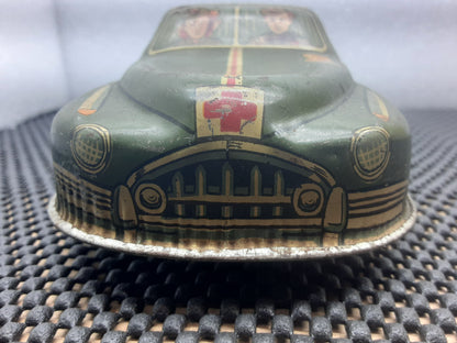 Vintage 1950's Tin Toy Friction Car, Military Ambulance, Hadson