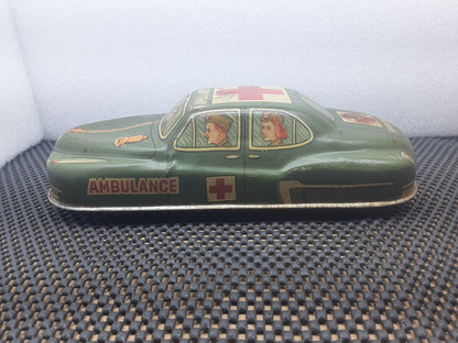 Vintage 1950's Tin Toy Friction Car, Military Ambulance, Hadson