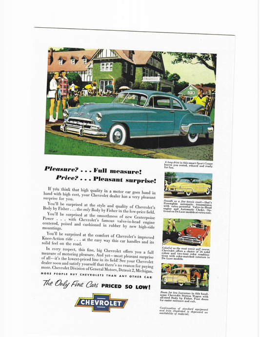 1952 Chevrolet Sport Coupe Advertisement